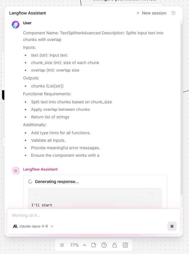 Langflow Assistant - chat interface