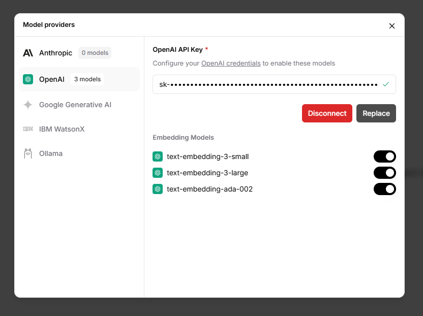 Global Model Provider - Embedding Model setting